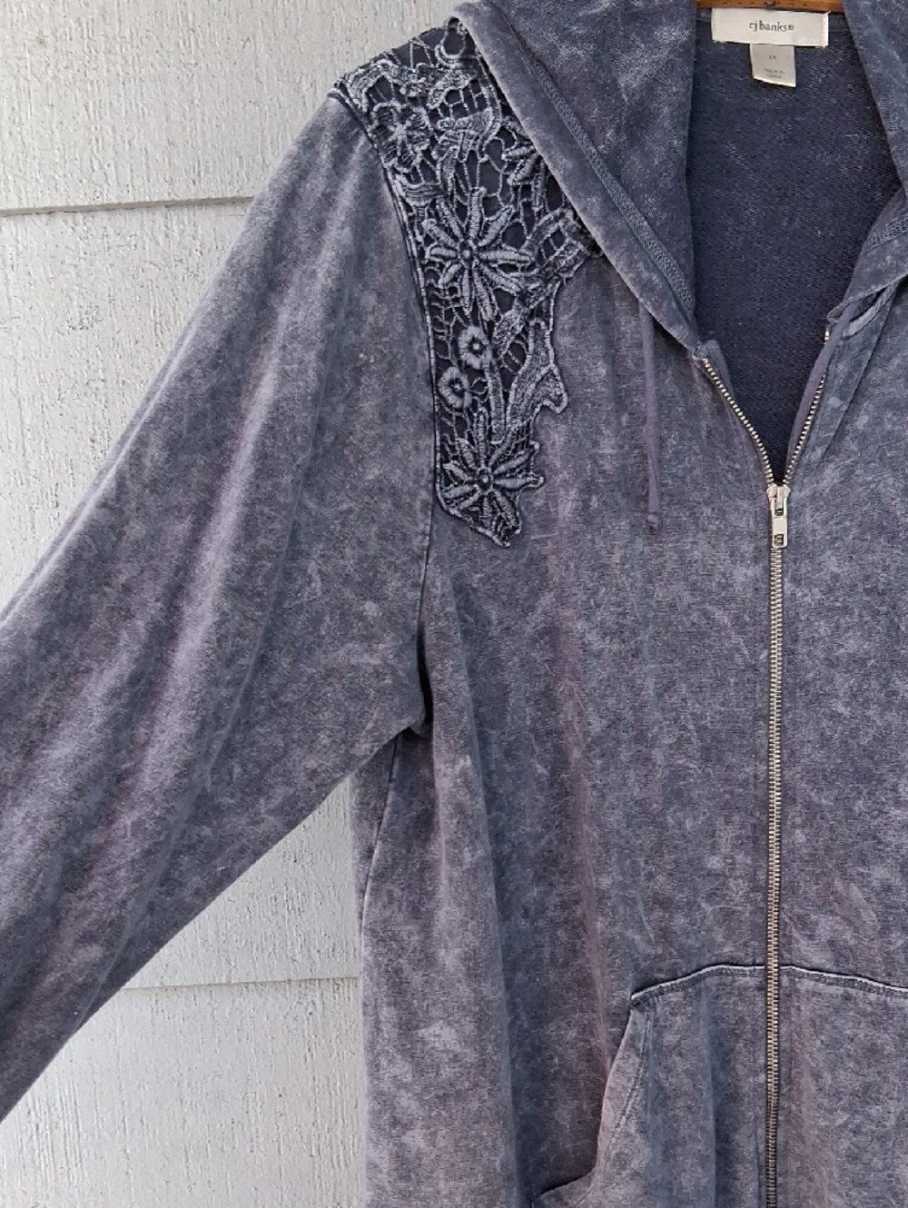 CJ Banks Washed Embroidered Hooded Zip Jacket - Picture 3 of 5